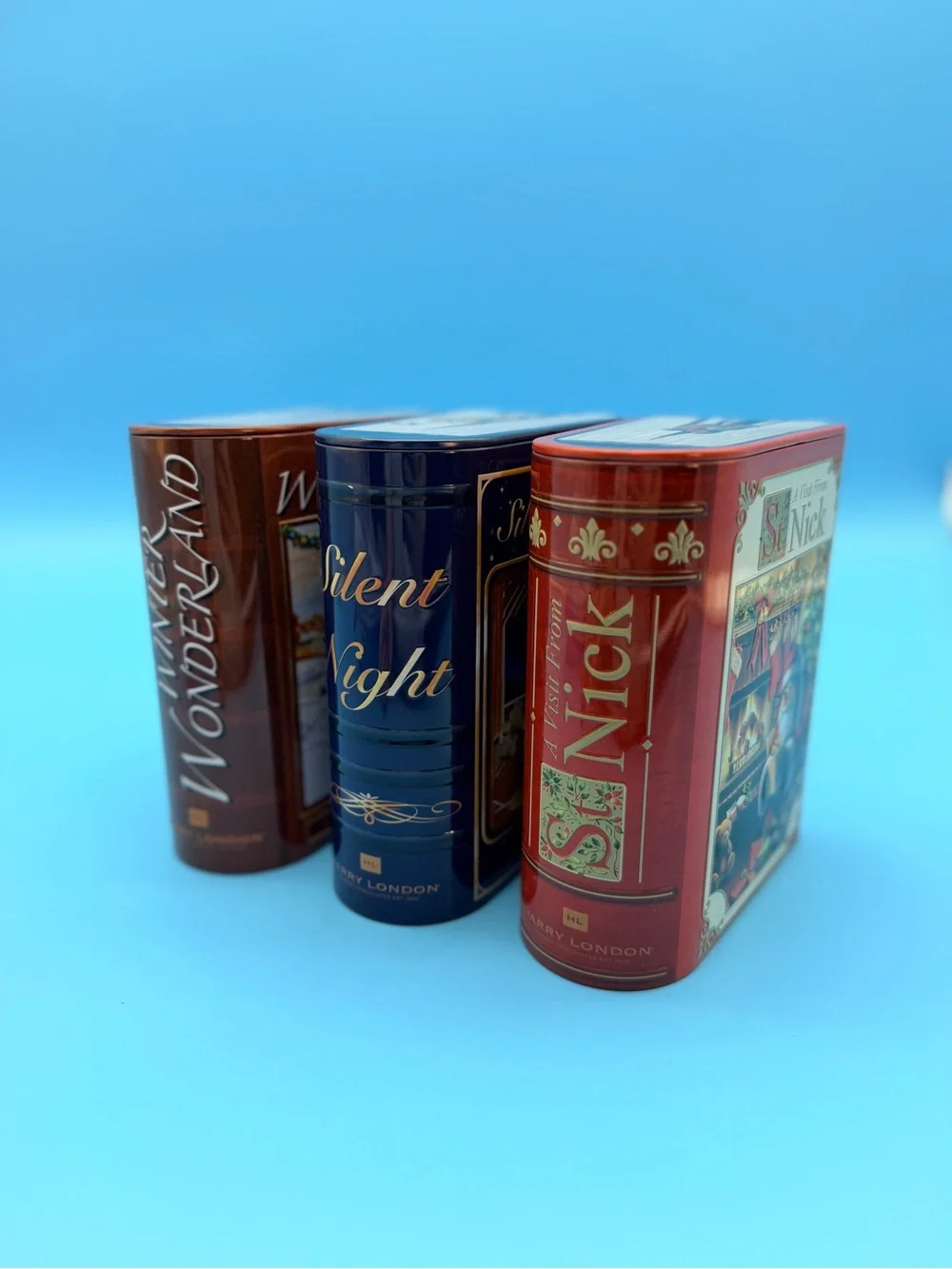 Holiday Decorative Tin Trio - Red & Blue Festive Canisters